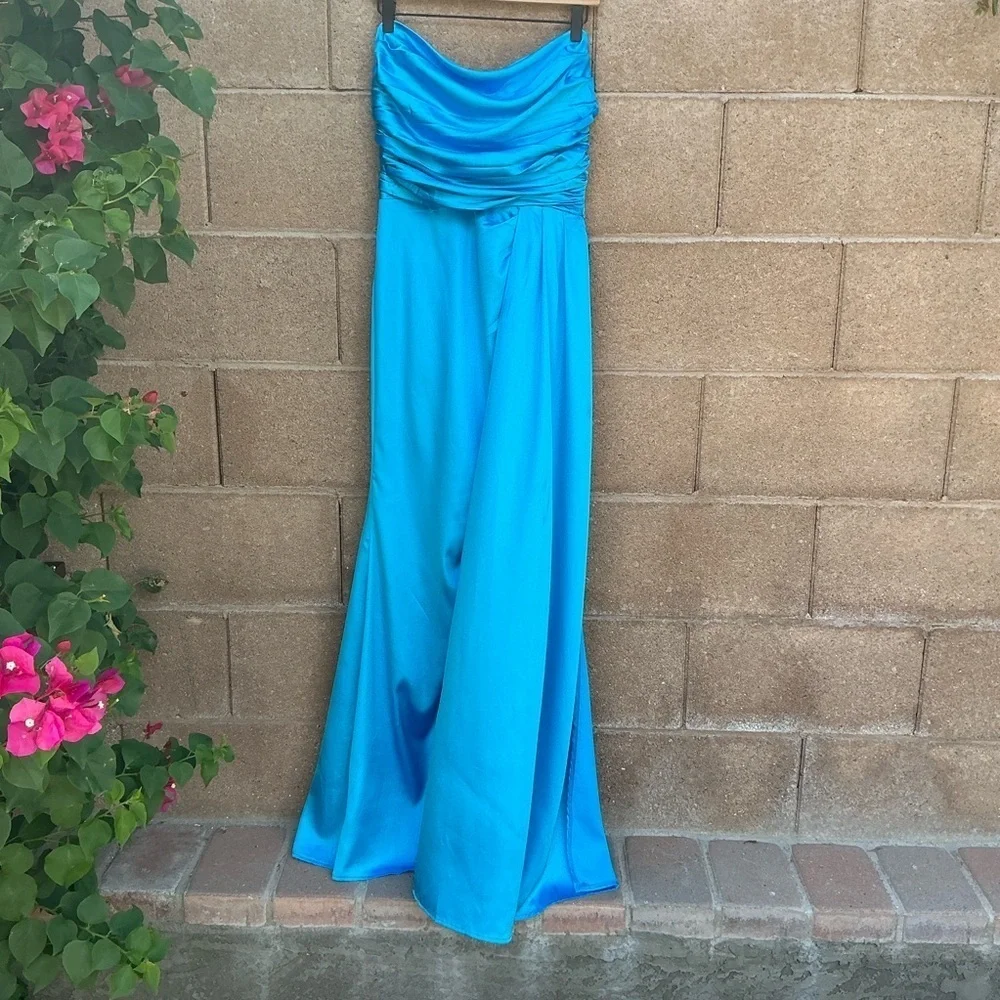 NWT Lulu’s Ethereal Excellence Teal Satin Pleated Strapless Maxi Dress M & XXL